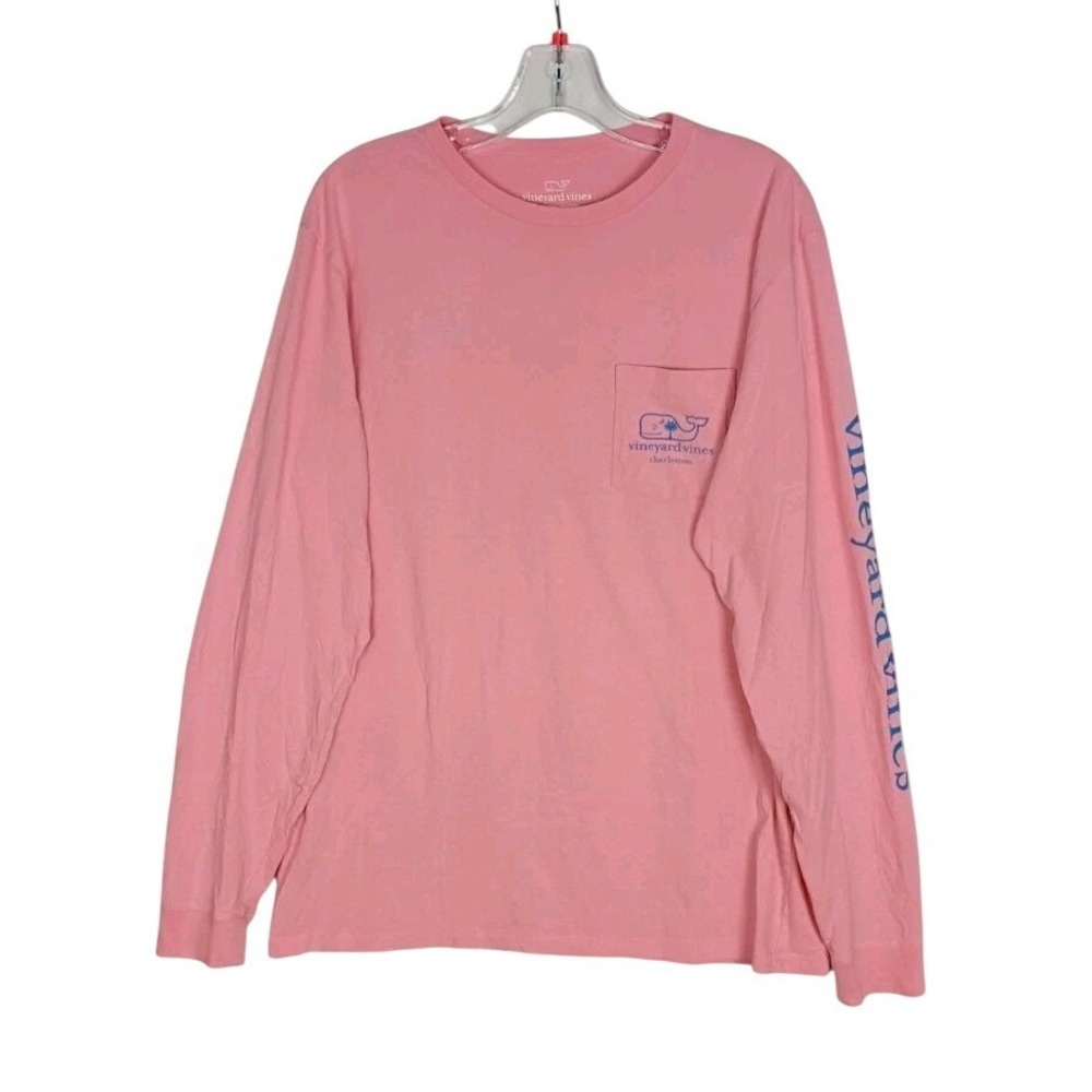 Vineyard Vines Men's Charleston Palmetto Whale Long Sleeve Pocket T-Shirt Pink M